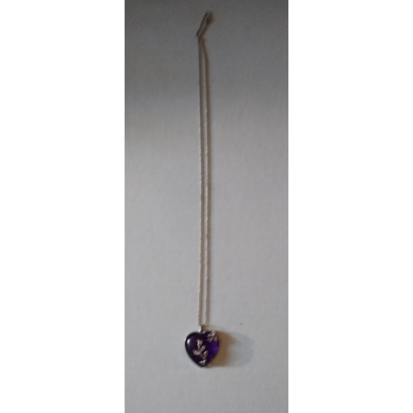 Purple Heart Stone Floral Silver Pendant Necklace - Picture 4 of 4